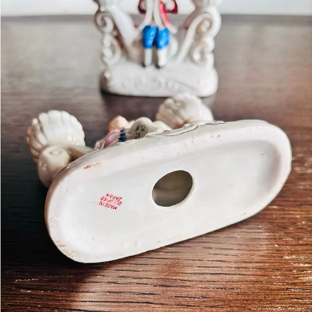 Made in Occupied Japan Colonial Couple Porcelain Candle Holders Pair
